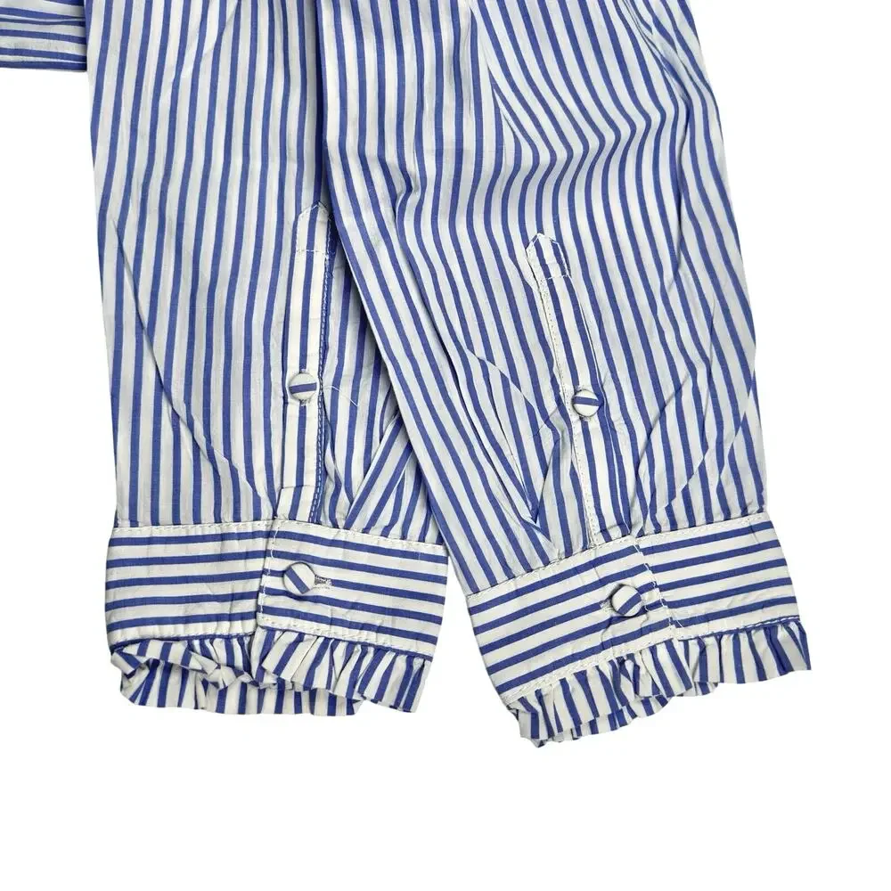 J. Crew | Women | Ruffle Trim Stripe Cotton Poplin LS Button Up Shirt | Large